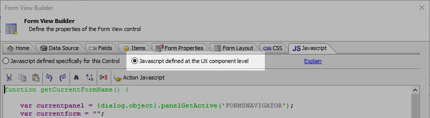 Define Javascript local to the UX Component using "Javascript defined at the UX component level".